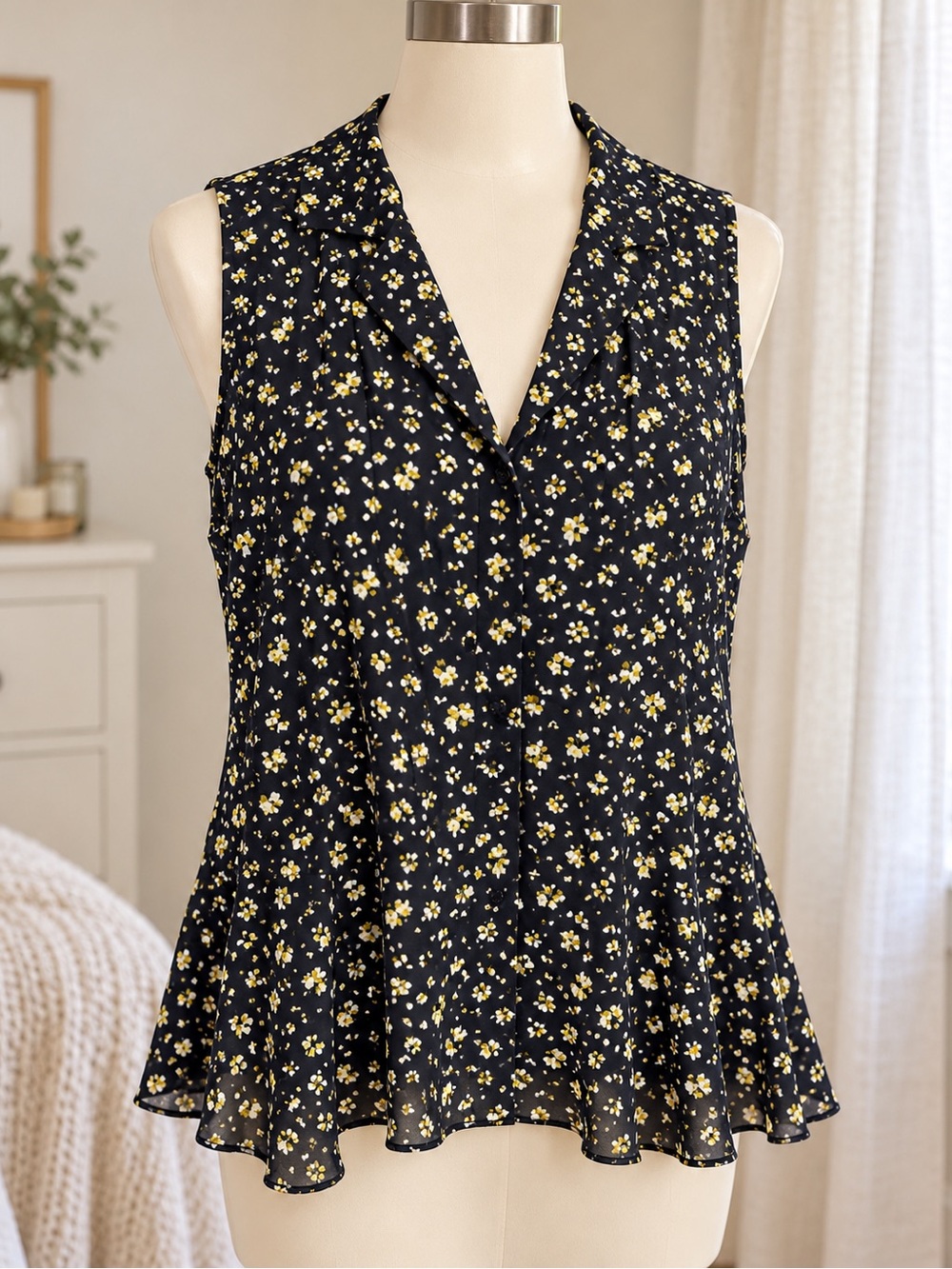 Pleione XS Black Floral Sleeveless Peplum Blouse Nordstrom